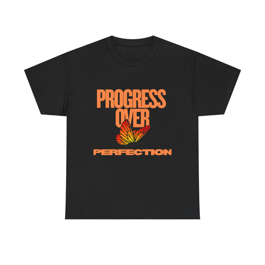 Progress Over Perfection Unisex Heavy Cotton Tee - Inspirational Tee, Motivational Shirt, Gift for Her, Casual Outfit, Summer Style